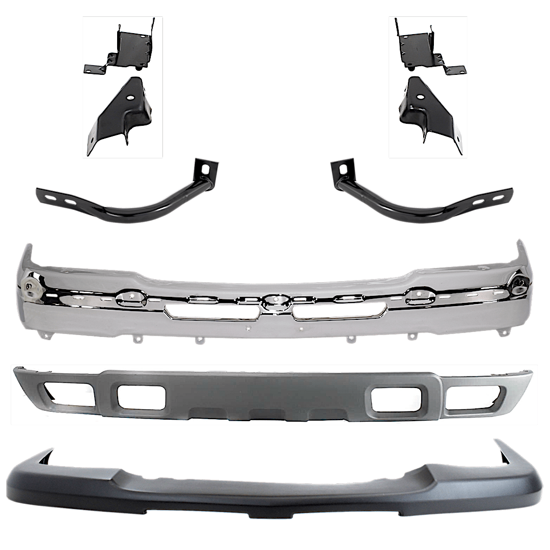 kit-071824-c151_1.png Replacement 9-Piece Kit, Front Bumper, Chrome, Includes (1) Bumper, (6) Bumper Bracket, (1) Bumper Cover, and (1) Valance - Image 1