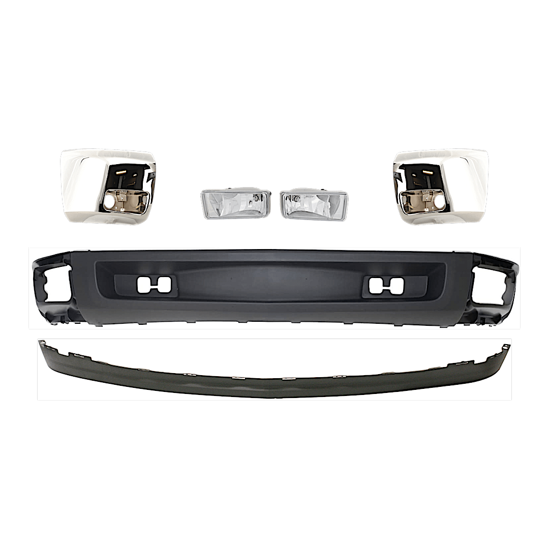 kit-071824-c154_1.png Replacement 6-Piece Kit Front, Driver and Passenger Side Bumper End, Chrome, Plastic, Includes (2) Bumper End, (2) Fog Light, and (2) Valance - Image 1