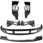 Replacement 6-Piece Kit, Front Bumper, For Models Without Fender Flare Holes, Painted Black, Includes (1) Bumper, (2) Bumper Bracket, (1) Bumper Cover, and (2) Fog Light