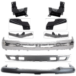 Replacement 9-Piece Kit, Front Bumper, Chrome, Includes (1) Bumper, (4) Bumper Bracket, (1) Bumper Cover, (2) Bumper Trim, and (1) Valance