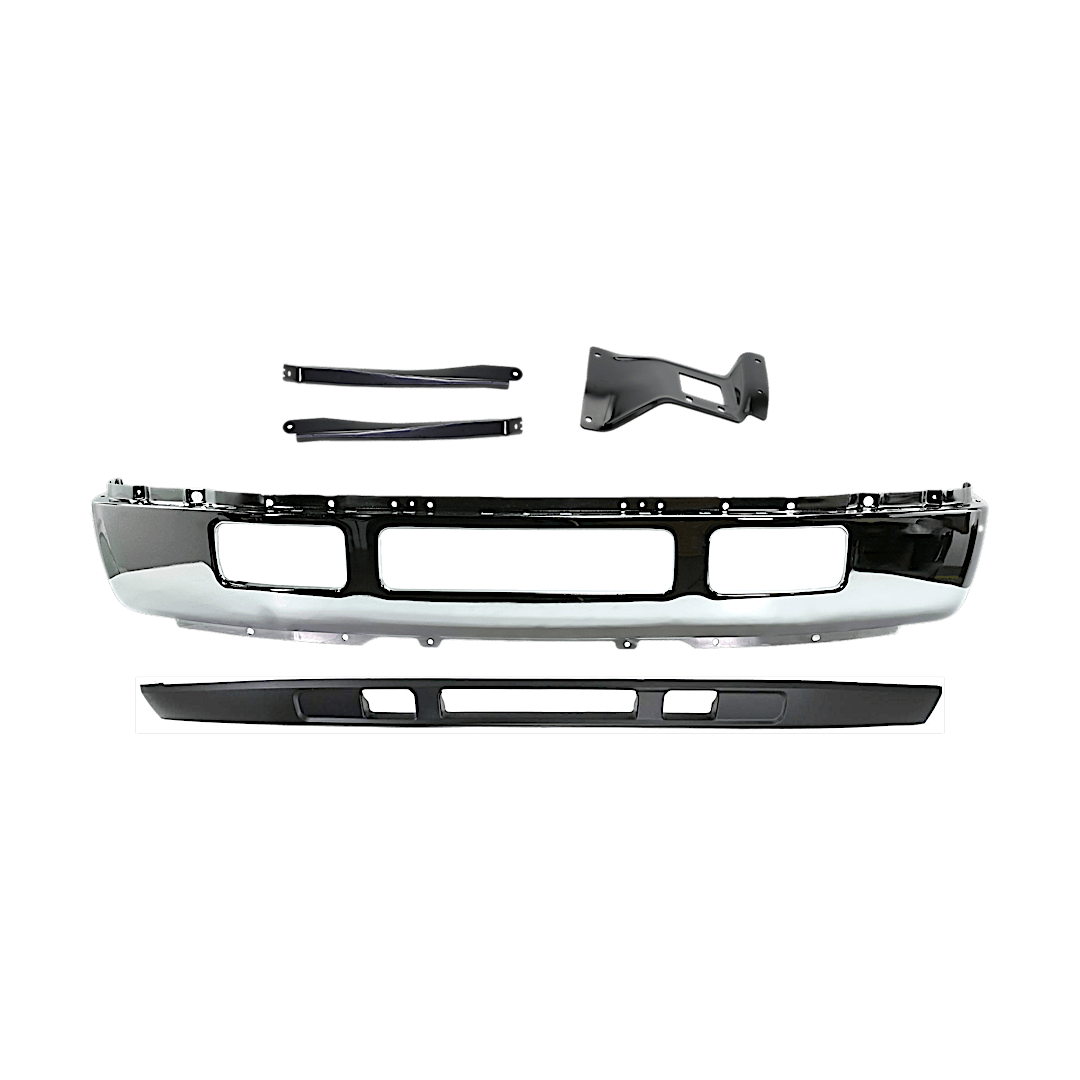 kit-071824-c315_1.png Replacement 5-Piece Kit Front Bumper, For Models With Fender Flare Holes, Chrome, Includes (1) Bumper, (3) Bumper Bracket, and (1) Valance - Image 1