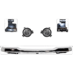 Replacement 5-Piece Kit, Front Bumper, Four Wheel Drive, Chrome, Includes (1) Bumper, (2) Bumper Bracket, and (2) Fog Light