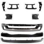 Replacement 9-Piece Kit, Front Bumper, Chrome, Includes (1) Bumper, (6) Bumper Bracket, (1) Bumper Cover, and (1) Valance