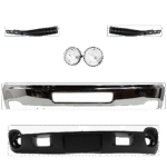 Replacement 6-Piece Kit, Front Bumper, Chrome, Includes (1) Bumper, (2) Bumper Bracket, (2) Fog Light, and (1) Valance
