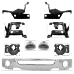 Replacement 9-Piece Kit, Front Bumper, Chrome, Includes (1) Bumper, (4) Bumper Bracket, (2) Fog Light, and (2) Fog Light Bracket