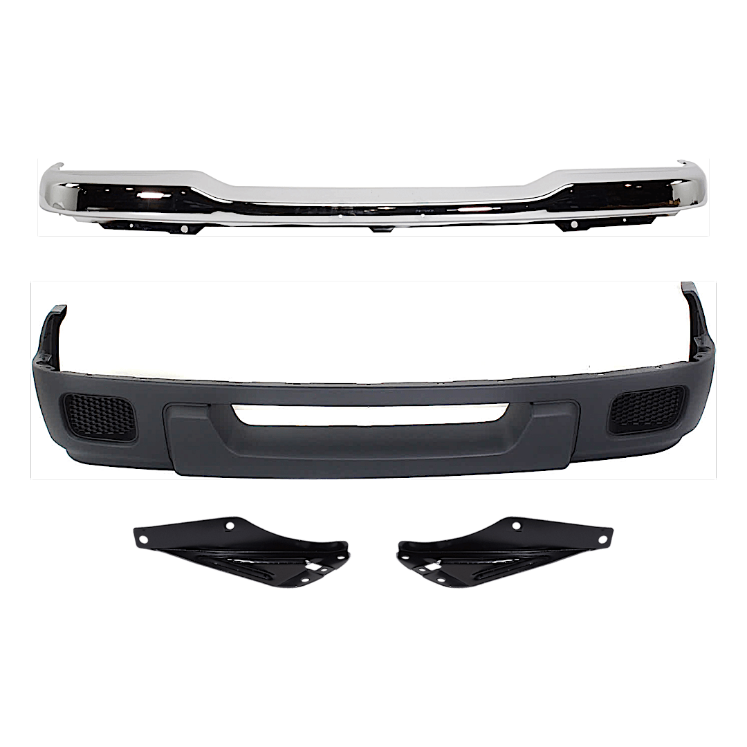 kit-071824-c465_1.png Replacement 4-Piece Kit, Front Bumper, Chrome, Includes (1) Bumper, (2) Bumper Bracket, and (1) Valance - Image 1