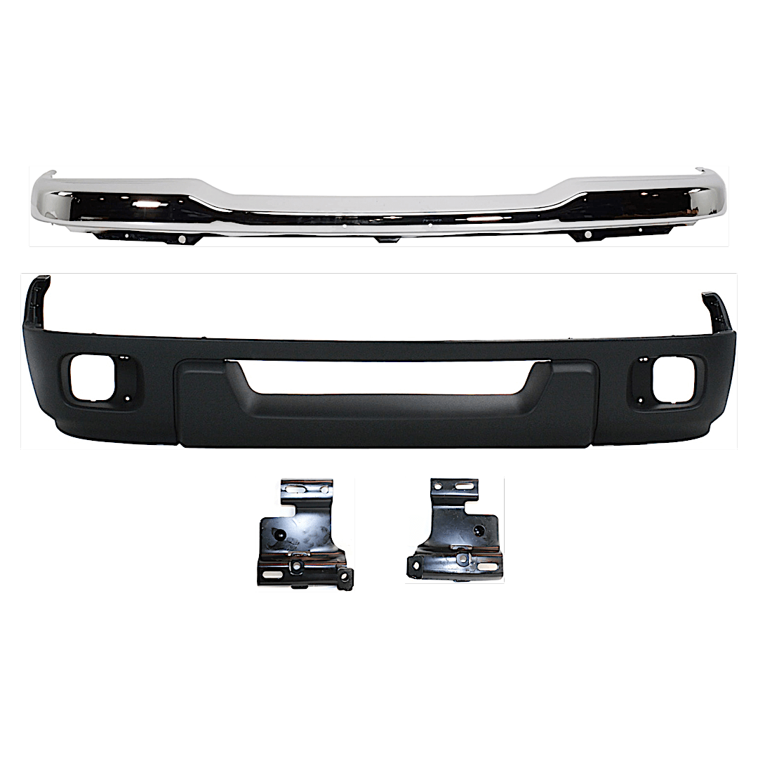 kit-071824-c467_1.png Replacement 4-Piece Kit, Front Bumper, Chrome, Includes (1) Bumper, (2) Bumper Bracket, and (1) Valance - Image 1