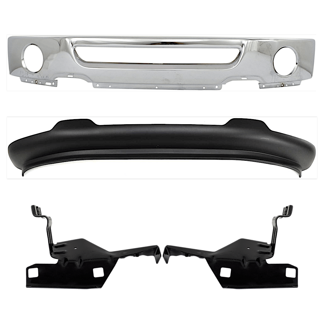kit-071824-c521_1.png Replacement 4-Piece Kit Front Bumper, Chrome, Includes (1) Bumper, (2) Bumper Bracket, and (1) Valance - Image 1
