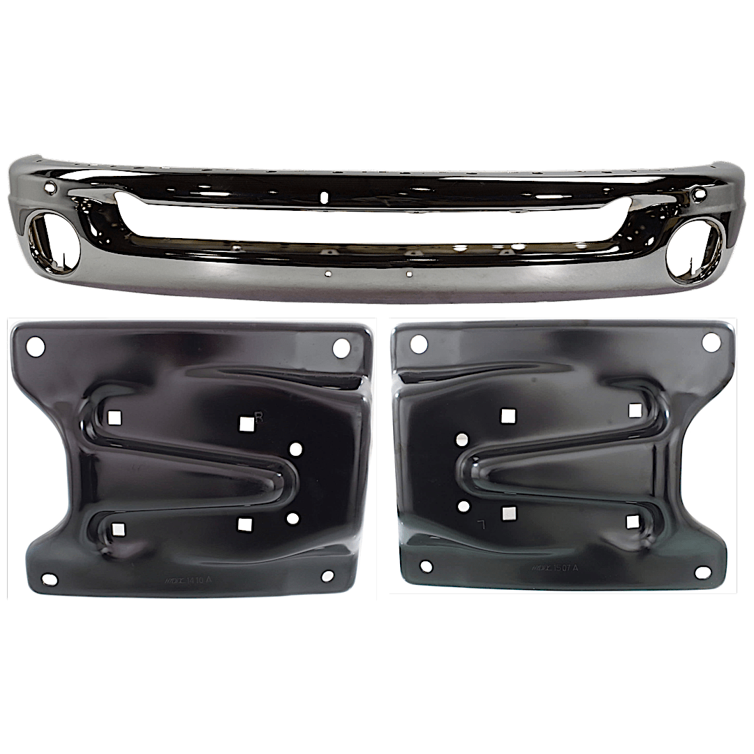 kit-071824-c627_1.png Replacement 3-Piece Kit Front Bumper, Chrome, Includes (1) Bumper and (2) Bumper Bracket - Image 1