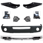 Replacement 8-Piece Kit, Front Bumper, Four Wheel Drive, For Models Without FX4 Off-Road Package and With Fog Light Holes, Chrome, Includes (1) Bumper, (4) Bumper Bracket, (2) Fog Light, and (1) Valance