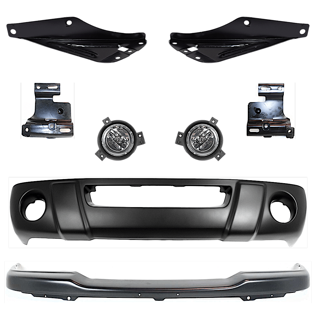 kit-071824-c64_1.png Replacement 8-Piece Kit, Front Bumper, Painted Black, Includes (1) Bumper, (4) Bumper Bracket, (2) Fog Light, and (1) Valance - Image 1