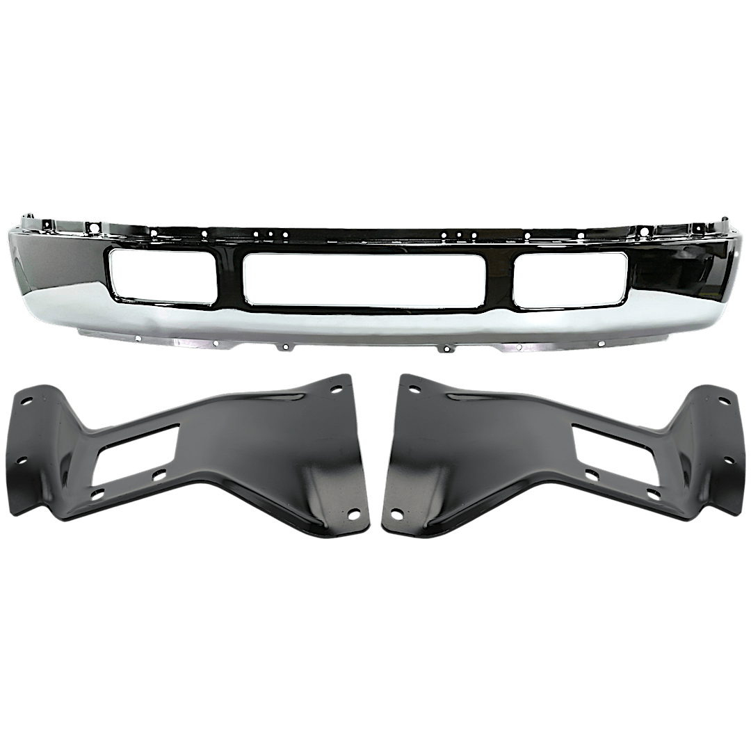 kit-071824-c655_1.png Replacement 3-Piece Kit, Front Bumper, For Models With Fender Flare Holes, Chrome, Includes (1) Bumper and (2) Bumper Bracket - Image 1