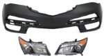 Replacement 3-Piece Kit, Driver and Passenger Side Halogen Headlight, Without bulb(s), For Models With Advance Package, OE Replacement, Includes (2) Headlight and (1) Bumper Cover