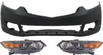 Replacement 3-Piece Kit Driver and Passenger Side HID/Xenon Headlight, Without bulb(s), Sedan, OE Replacement, Includes (2) Headlight and (1) Bumper Cover