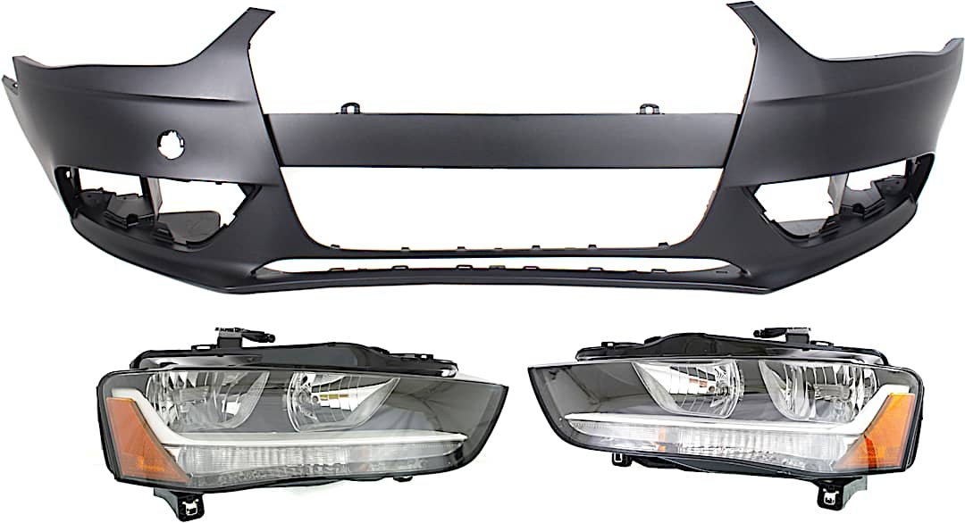 kit-071918-42_1.jpg Replacement 3-Piece Kit Driver and Passenger Side Halogen Headlight, With bulb(s), OE Replacement, Includes (2) Headlight and (1) Bumper Cover - Image 1