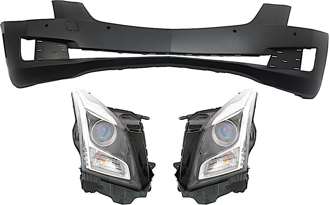 kit-071918-47_1.jpg Replacement 3-Piece Kit, Front Primed Bumper Cover, Includes (1) Bumper Cover and (2) Headlight - Image 1