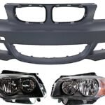Replacement 3-Piece Kit, Front Primed Bumper Cover, Includes (1) Bumper Cover and (2) Headlight