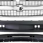 Replacement 7-Piece Kit Grille Chrome Shell with Textured Black Insert, Includes (1) Bumper, (2) Bumper End, (2) Fog Light, (1) Grille, and (1) Valance