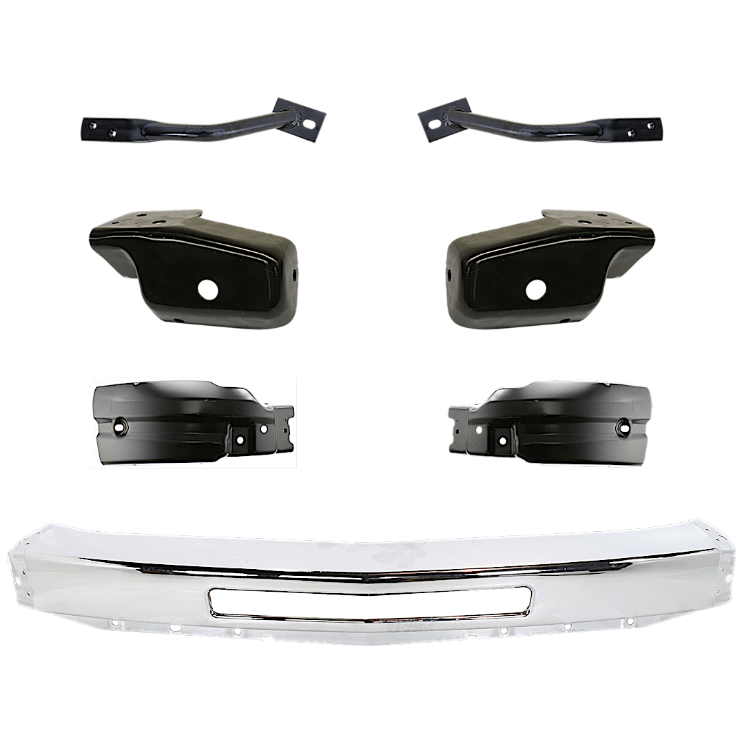 kit-071924-35_1.png Replacement 7-Piece Kit, Front Bumper, Chrome, Includes (1) Bumper, (4) Bumper Bracket, and (2) Bumper End - Image 1
