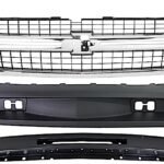 Replacement 9-Piece Kit Grille Chrome Shell with Textured Black Insert, Includes (1) Bumper, (4) Bumper End, (2) Fog Light, (1) Grille, and (1) Valance
