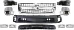Replacement 9-Piece Kit Grille Chrome Shell with Textured Black Insert, Includes (1) Bumper, (4) Bumper End, (2) Fog Light, (1) Grille, and (1) Valance