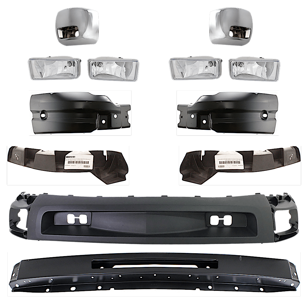 kit-071924-38_1.png Replacement 10-Piece Kit, Front Bumper, Primed, Includes (1) Bumper, (2) Bumper Bracket, (4) Bumper End, (2) Fog Light, and (1) Valance - Image 1