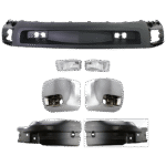 Replacement 7-Piece Kit Front, Driver and Passenger Side Bumper End, Chrome, Plastic/Steel, Includes (4) Bumper End, (2) Fog Light, and (1) Valance