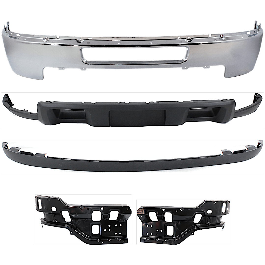 kit-072324-c295_1.png Replacement 5-Piece Kit, Front Bumper, Chrome, Includes (1) Bumper, (2) Bumper Bracket, and (2) Valance - Image 1