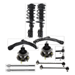 TrueDrive 12-Piece Kit Front, Driver and Passenger Side Suspension Kit, Includes (2) Control Arm, (2) Loaded Strut, (2) Sway Bar Link, (4) Tie Rod End, and (2) Wheel Hub