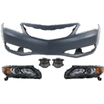 Replacement 5-Piece Kit Driver and Passenger Side Halogen Headlight, With bulb(s), OE Replacement, Includes (1) Bumper Cover, (2) Fog Light and (2) Headlight