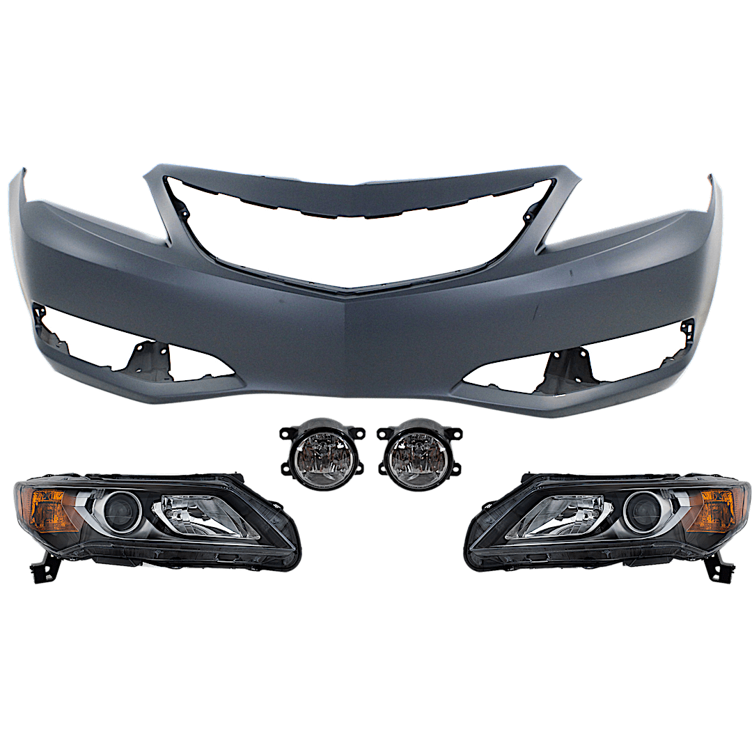 kit-072517-10_1.png Replacement 5-Piece Kit Driver and Passenger Side Halogen Headlight, With bulb(s), OE Replacement, Includes (1) Bumper Cover, (2) Fog Light and (2) Headlight - Image 1