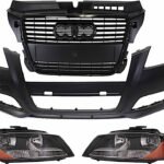 Replacement 4-Piece Kit, Driver and Passenger Side Halogen Headlight, With bulb(s), OE Replacement, Includes (1) Bumper Cover, (1) Grille Assembly and (2) Headlight
