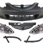 Replacement 6-Piece Kit, Front Primed Bumper Cover, Includes (2) Bumper Bracket, (1) Bumper Cover, (1) Grille, and (2) Headlight