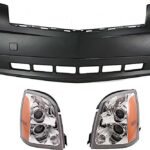 Replacement 3-Piece Kit, Driver and Passenger Side Halogen Headlight, With bulb(s), OE Replacement, Includes (1) Bumper Cover and (2) Headlight