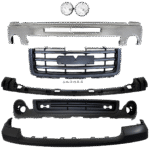 Replacement 7-Piece Kit, Bumper, Chrome, Includes (1) Bumper, (1) Bumper Bracket, (1) Bumper Cover, (2) Fog Light, (1) Grille Assembly, and (1) Valance