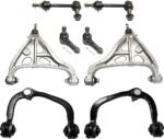 TrueDrive 8-Piece Kit Front Driver and Passenger Side, Upper and Lower, Outer Control Arms, Includes (4) Control Arm, (2) Sway Bar Link, and (2) Tie Rod End