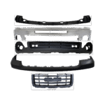 Replacement 5-Piece Kit, Bumper, Chrome, Includes (1) Bumper, (1) Bumper Bracket, (1) Bumper Cover, (1) Grille Assembly, and (1) Valance