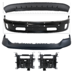 Replacement 5-Piece Kit, Front, Lower Bumper, For Models With Two Piece Bumper Type, Painted Black, Includes (1) Bumper, (2) Bumper Bracket, (1) Bumper Cover, and (1) Valance