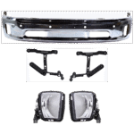 Replacement 5-Piece Kit, Front, Lower Bumper, For Models With Two Piece Bumper Type, Chrome, Includes (1) Bumper, (2) Bumper Bracket, and (2) Fog Light