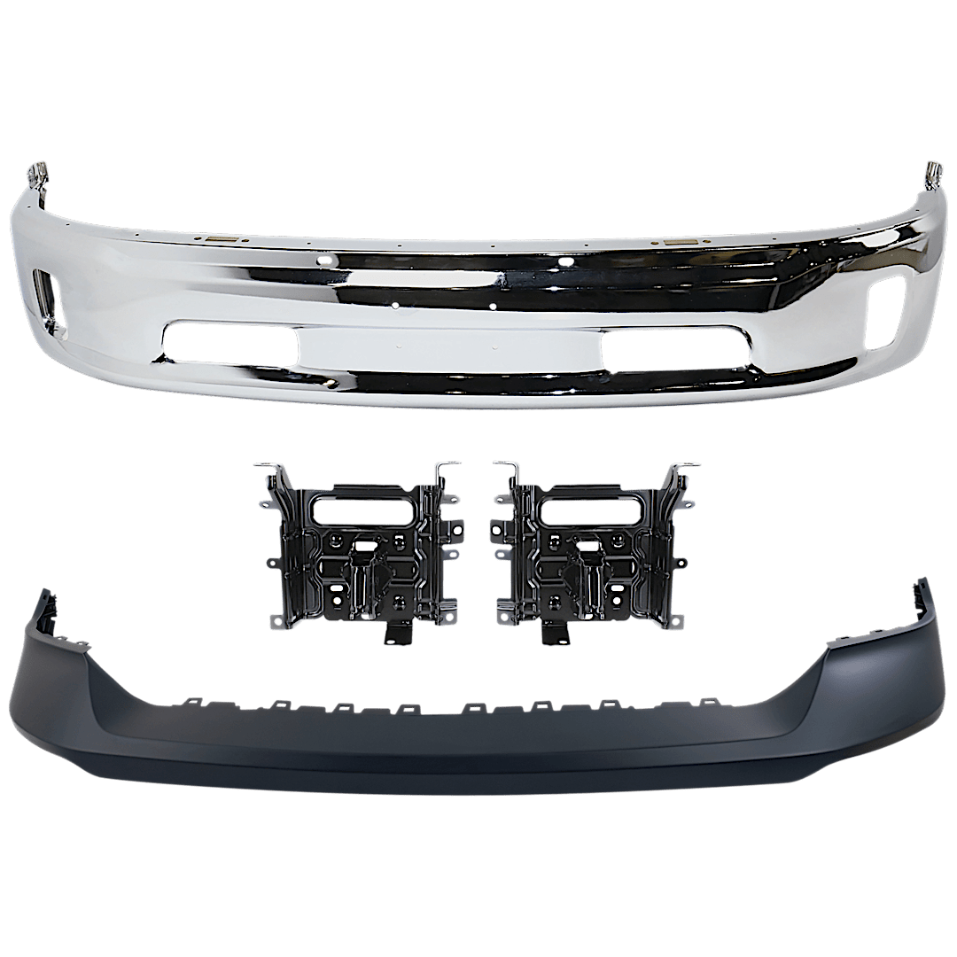 kit-072924-c3023_1.png Replacement 4-Piece Kit, Front, Lower Bumper, Chrome, Includes (1) Bumper, (2) Bumper Bracket, and (1) Bumper Cover - Image 1
