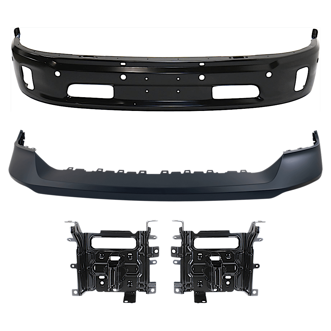kit-072924-c3024_1.png Replacement 4-Piece Kit, Front, Lower Bumper, For Models With Two Piece Bumper Type, Painted Black, Includes (1) Bumper, (2) Bumper Bracket, and (1) Bumper Cover - Image 1