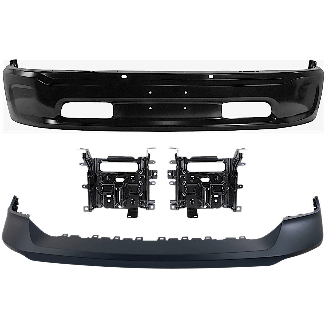 kit-072924-c3025_1.png Replacement 4-Piece Kit, Front, Lower Bumper, For Models With Two-Piece Ram Logo, Painted Black, Includes (1) Bumper, (2) Bumper Bracket, and (1) Bumper Cover - Image 1