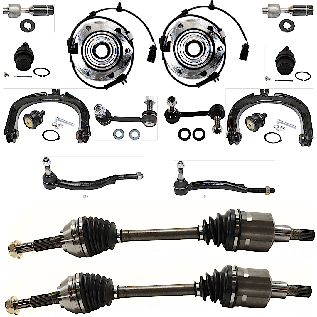 kit-072924-c4434_1.png TrueDrive 2-Wheel Set Front, Driver and Passenger Side Wheel Hub with Axle Assembly, Ball Joints, Control Arms, Sway Bar Links, and Tie Rod Ends - Image 1