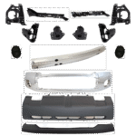 Replacement 15-Piece Kit, Front Bumper, Chrome, Includes (1) Bumper, (6) Bumper Bracket, (1) Bumper Cover, (1) Bumper Reinforcement, (3) Bumper Retainer, (2) Fog Light Cover, and (1) Valance