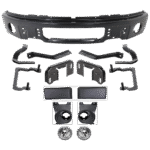 Replacement 15-Piece Kit, Front Bumper, Powdercoated Black, Includes (1) Bumper, (8) Bumper Bracket, (2) Bumper Trim, (2) Fog Light, and (2) Fog Light Bracket