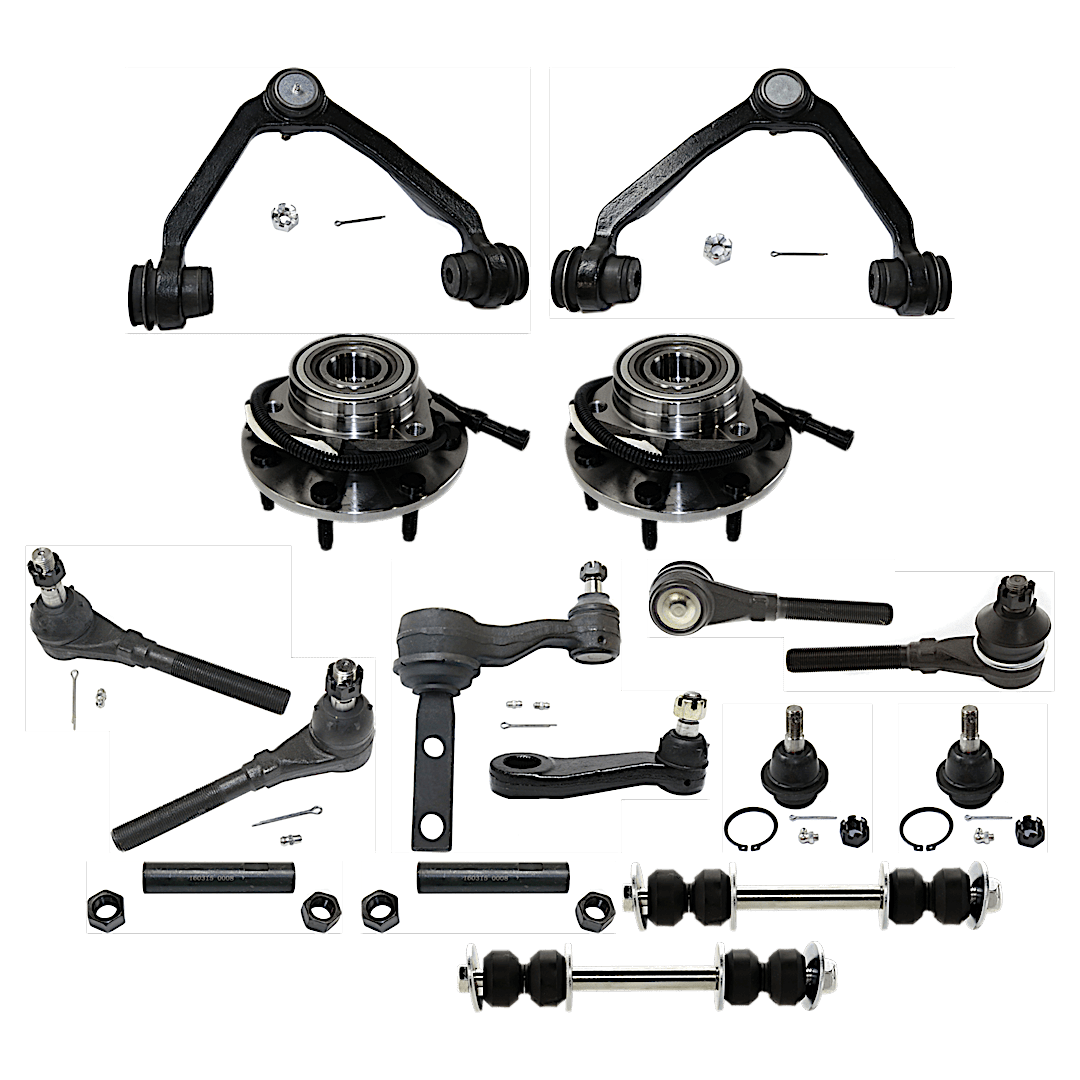 kit-072924-c767_1.png TrueDrive 2-Wheel Set Front Suspension Kit with Wheel Hubs, Control Arms, Idler Arm, Pitman Arm, Ball Joints, Tie Rod Ends, Sway Bar Links and Tie Rod Adjusting Sleeve, 7 Lugs, 4WD, 4-Wheel ABS - Image 1