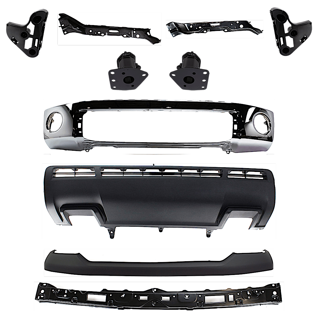 kit-072924-c798_1.png Replacement 10-Piece Kit, Front Bumper, Chrome, Includes (1) Bumper, (4) Bumper Bracket, (1) Bumper Cover, (3) Bumper Retainer, and (1) Valance - Image 1