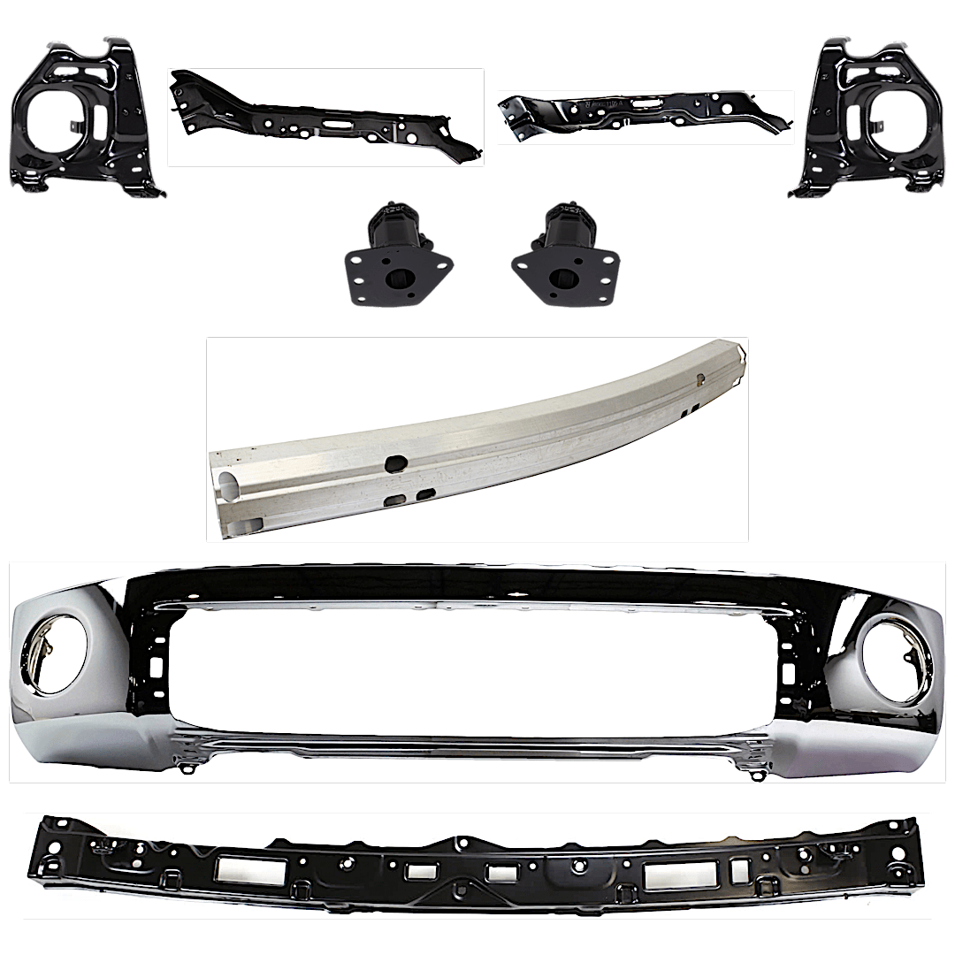 kit-072924-c840_1.png Replacement 9-Piece Kit, Front Bumper, Chrome, Includes (1) Bumper, (4) Bumper Bracket, (1) Bumper Reinforcement, and (3) Bumper Retainer - Image 1