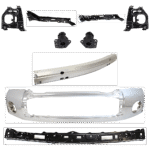 Replacement 9-Piece Kit, Front Bumper, Chrome, Includes (1) Bumper, (4) Bumper Bracket, (1) Bumper Reinforcement, and (3) Bumper Retainer