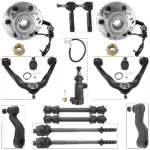 TrueDrive 2-Wheel Set Front, Driver and Passenger Side Wheel Hub with Ball Joints, Control Arms, Idler Arm, Idler Arm Bracket, Pitman Arm, Sway Bar Links, and Tie Rod Ends